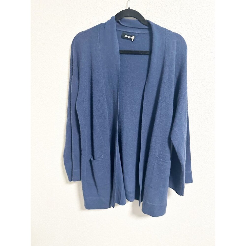 Naadam Womens Cashmere Open Front Cardigan Sweater Long Sleeve Blue Small